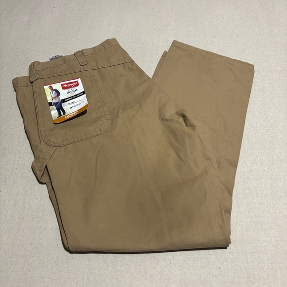 NWT Wrangler Five Star Premium Carpenter Jean Khaki Canvas Relaxed Mens Sz 44x32 - Picture 1 of 6